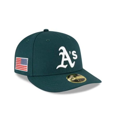 Green Oakland Athletics Hat - New Era MLB Crystals from Swarovski Flag Low Profile 59FIFTY Fitted Caps USA1382904